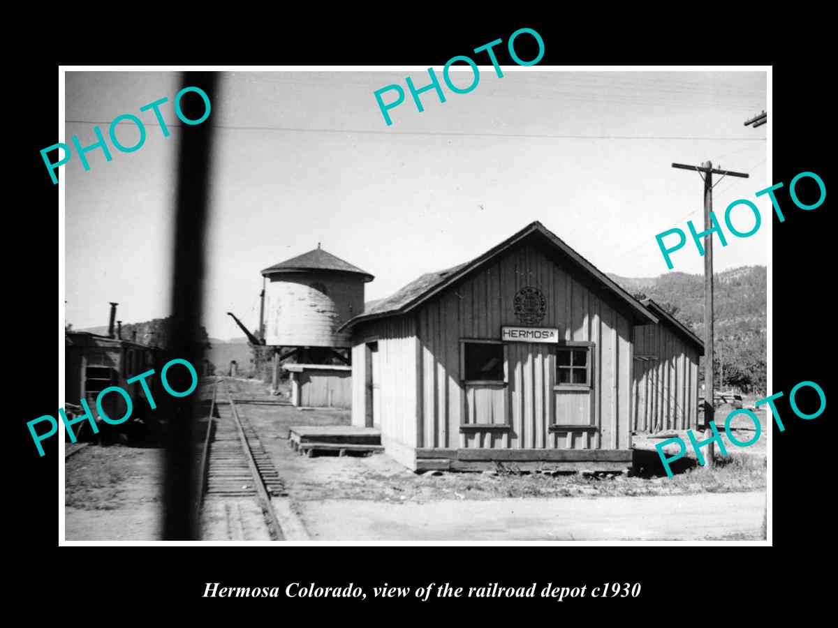 OLD LARGE HISTORIC PHOTO OF HERMOSA COLORADO, THE RAILROAD DEPOT STATION c1930