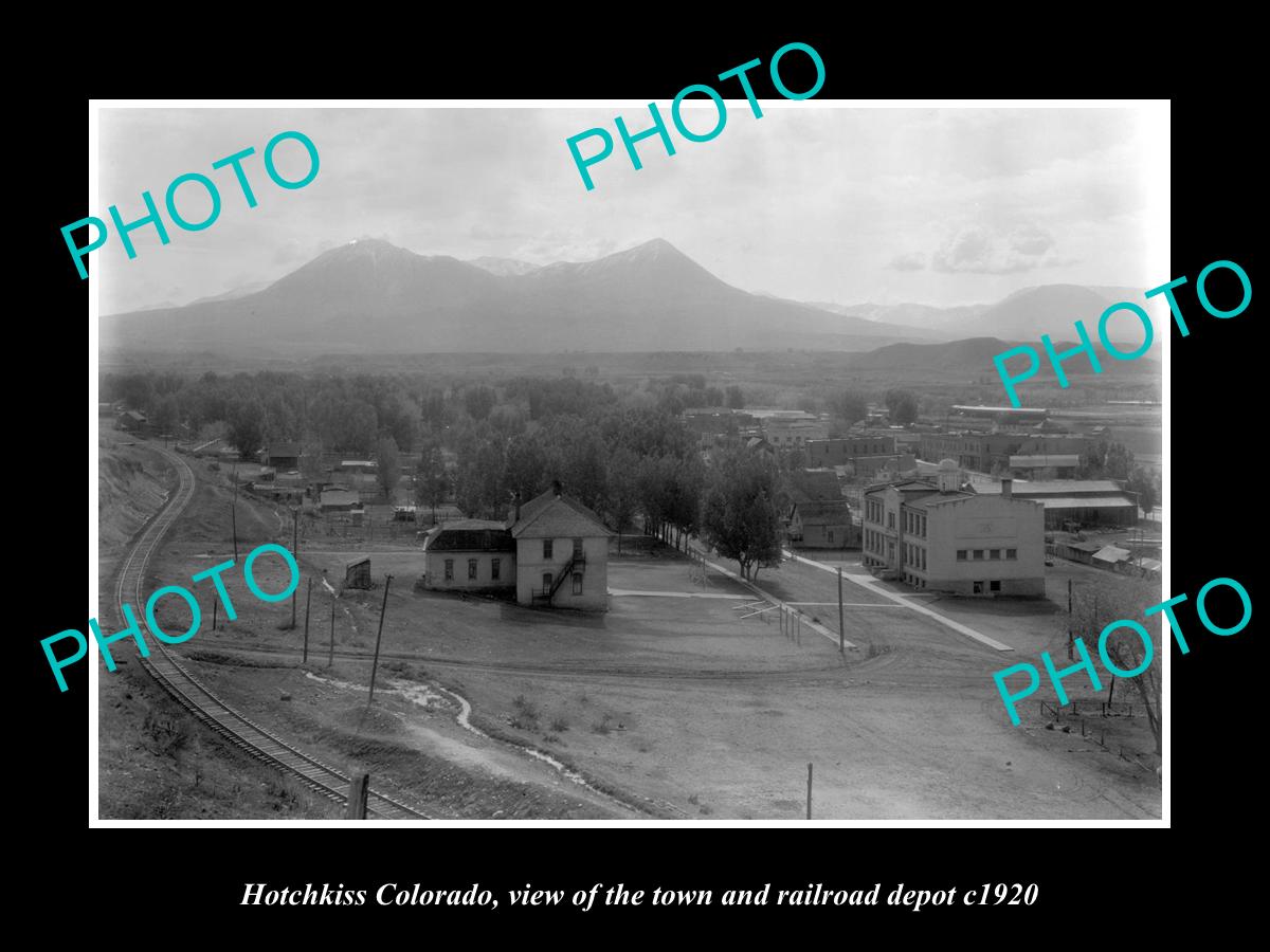 OLD LARGE HISTORIC PHOTO OF HOTCHKISS COLORADO, THE TOWN & RAILROAD DEPOT c1920