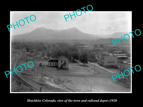 OLD LARGE HISTORIC PHOTO OF HOTCHKISS COLORADO, THE TOWN & RAILROAD DEPOT c1920