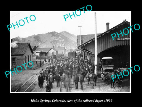 OLD LARGE HISTORIC PHOTO OF IDAHO SPRINGS COLORADO, THE RAILROAD DEPOT c1900