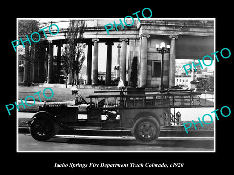 OLD LARGE HISTORIC PHOTO OF IDAHO SPRINGS COLORADO, THE TOWN FIRE TRUCK c1920