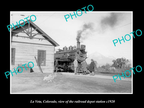 OLD LARGE HISTORIC PHOTO OF LA VETA COLORADO, THE RAILROAD DEPOT STATION c1920