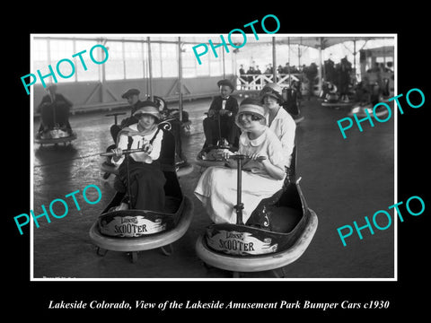 OLD LARGE HISTORIC PHOTO OF LAKESIDE COLORADO, AMUSEMENT PARK BUMPER CARS c1930