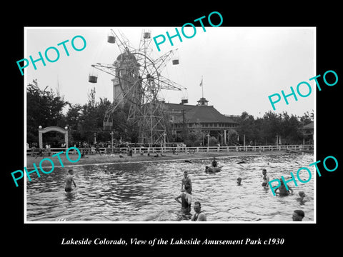 OLD LARGE HISTORIC PHOTO OF LAKESIDE COLORADO, AMUSEMENT PARK FERRIS WHEEL c1930