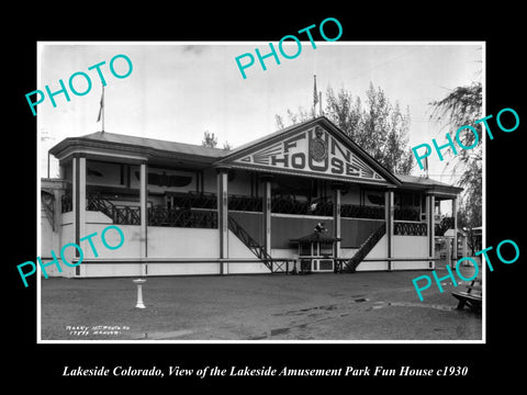 OLD LARGE HISTORIC PHOTO OF LAKESIDE COLORADO, AMUSEMENT PARK FUN HOUSE c1930