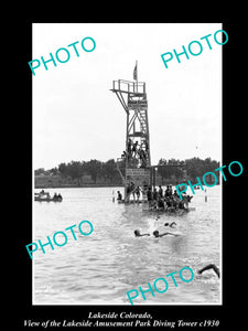 OLD LARGE HISTORIC PHOTO OF LAKESIDE COLORADO, AMUSEMENT PARK DIVING TOWER c1930