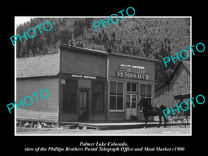 OLD LARGE HISTORIC PHOTO OF PALMER LAKE COLORADO, THE PHILLIPS PO & MARKET c1900