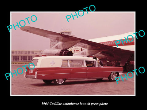 OLD LARGE HISTORIC PHOTO OF 1964 CADILLAC AMBULANCE CAR LAUNCH PRESS PHOTO