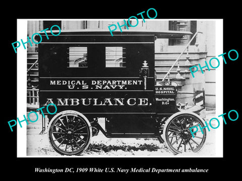 OLD LARGE HISTORIC PHOTO OF WASHINGTON DC US NAVY MEDICAL AMBULANCE c1909