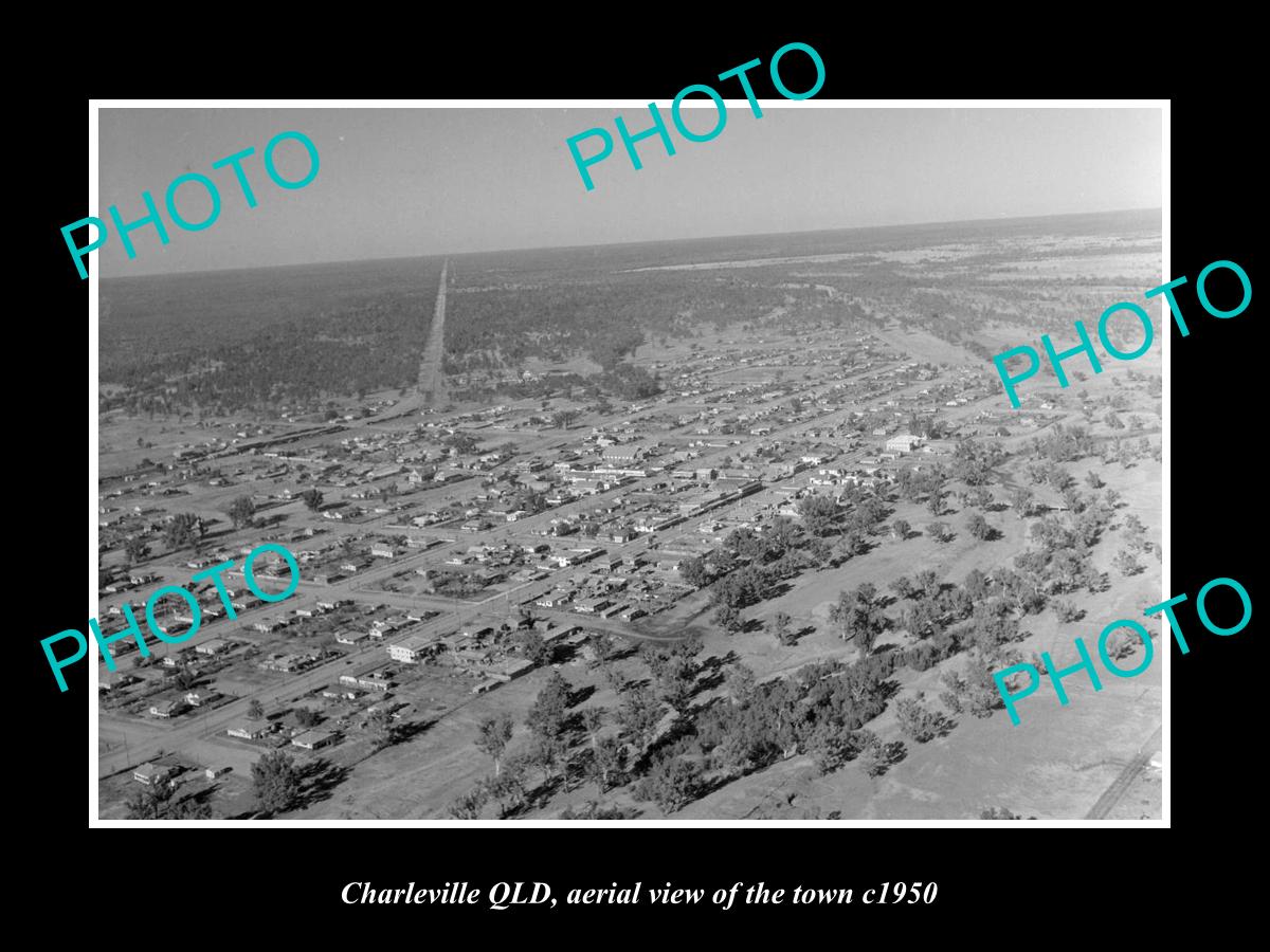 OLD LARGE HISTORIC PHOTO OF CHARLEVILLE QUEENSLAND, AERIAL VIEW OF THE TOWN 1950