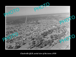 OLD LARGE HISTORIC PHOTO OF CHARLEVILLE QUEENSLAND, AERIAL VIEW OF THE TOWN 1950