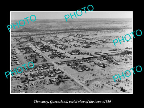 OLD LARGE HISTORIC PHOTO OF CLONCURRY QUEENSLAND, AERIAL VIEW OF THE TOWN c1950