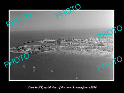 OLD HISTORIC PHOTO OF DARWIN NORTHERN TERRITORY, AERIAL VIEW OF THE TOWN c1950 1