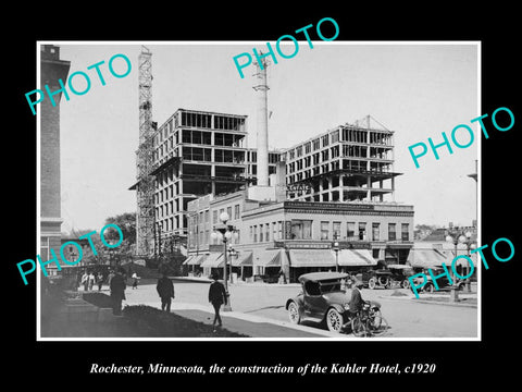 OLD LARGE HISTORIC PHOTO OF ROCHESTER MINNESOTA, VIEW OF THE KAHLER HOTEL c1920