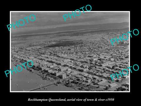 OLD LARGE HISTORIC PHOTO OF ROCKHAMPTON QUEENSLAND, AERIAL VIEW OF TOWN c1950 2