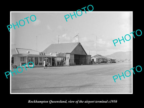 OLD LARGE HISTORIC PHOTO OF ROCKHAMPTON QUEENSLAND, THE AIRPORT TERMINAL c1950