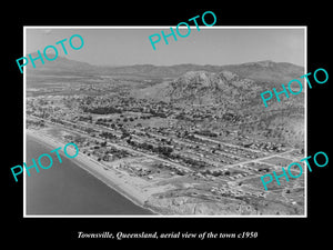 OLD LARGE HISTORIC PHOTO OF TOWNSVILLE QUEENSLAND, AERIAL VIEW OF TOWN c1950 1