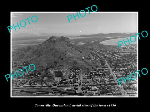 OLD LARGE HISTORIC PHOTO OF TOWNSVILLE QUEENSLAND, AERIAL VIEW OF TOWN c1950 2