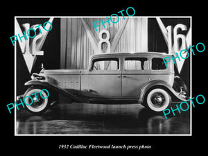 OLD LARGE HISTORIC PHOTO OF 1932 CADILLAC FLEETWOOD CAR LAUNCH PRESS PHOTO