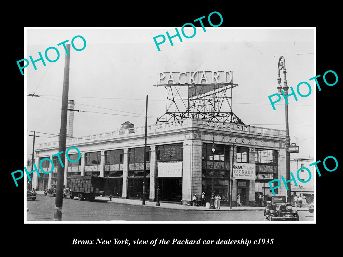 OLD LARGE HISTORIC PHOTO OF BRONX NEW YORK, THE PACKARD CAR DEALERSHIP c1935