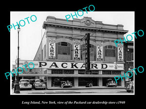 OLD LARGE HISTORIC PHOTO OF LONG ISLAND NEW YORK, PACKARD CAR DEALERSHIP c1940