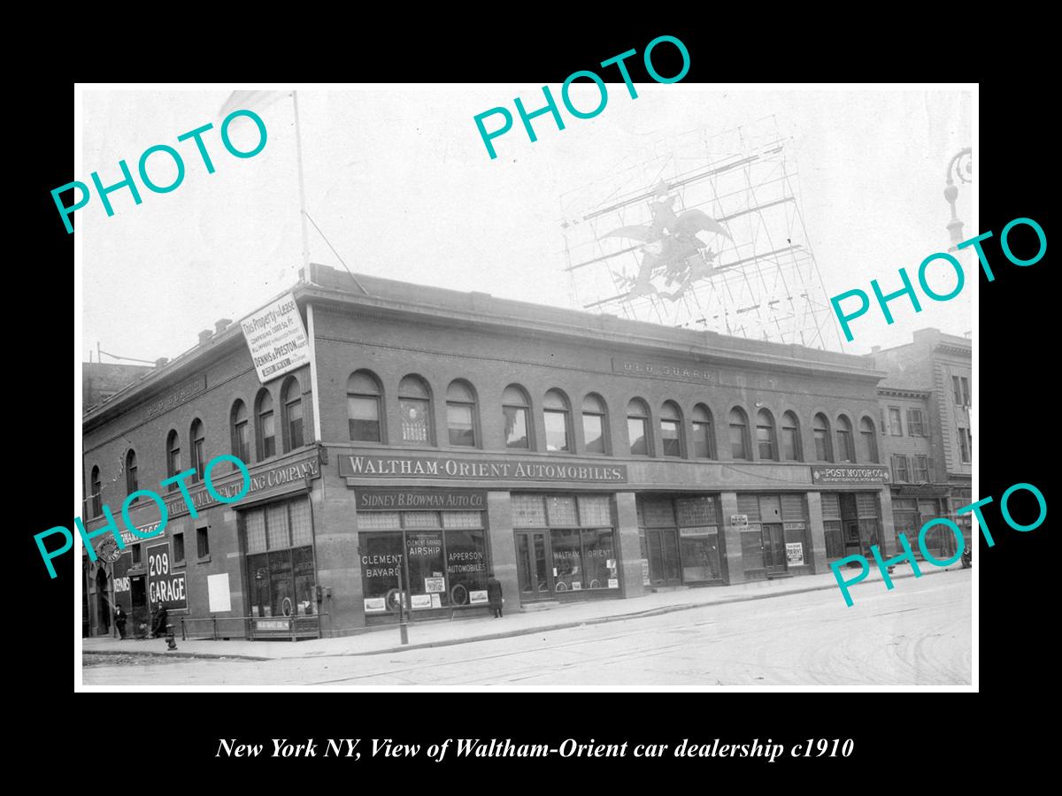 OLD LARGE HISTORIC PHOTO OF NEW YORK NY, THE WALTHAM ORIENT CAR DEALERSHIP c1910