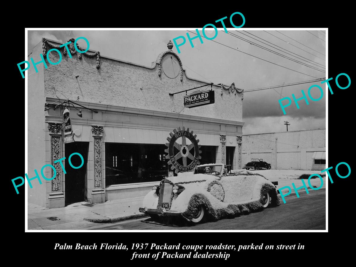 OLD LARGE HISTORIC PHOTO OF PALM BEACH FLORIDA, THE PACKARD CAR DEALERSHIP c1937