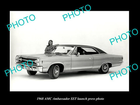 OLD LARGE HISTORIC PHOTO OF 1968 AMC AMBASSADOR COUPE SST CAR LAUNCH PRESS PHOTO