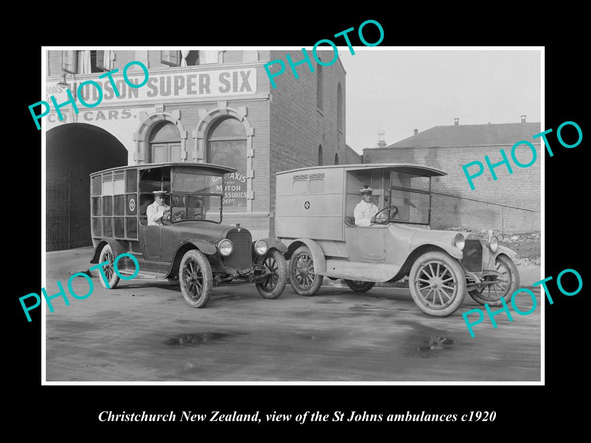 OLD LARGE HISTORIC PHOTO OF CHRISTCHURCH NZ, THE ST JOHN AMBULANCE CARS c1920