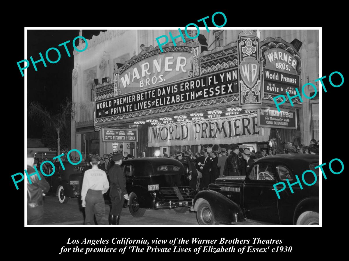 OLD LARGE HISTORIC PHOTO OF LOS ANGELES CALIFORNIA, WARNER BROS THEATER 1930 2