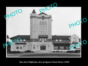 OLD LARGE HISTORIC PHOTO OF SAN JOSE CALIFORNIA, THE AGNEWS CLOCK TOWER c1920