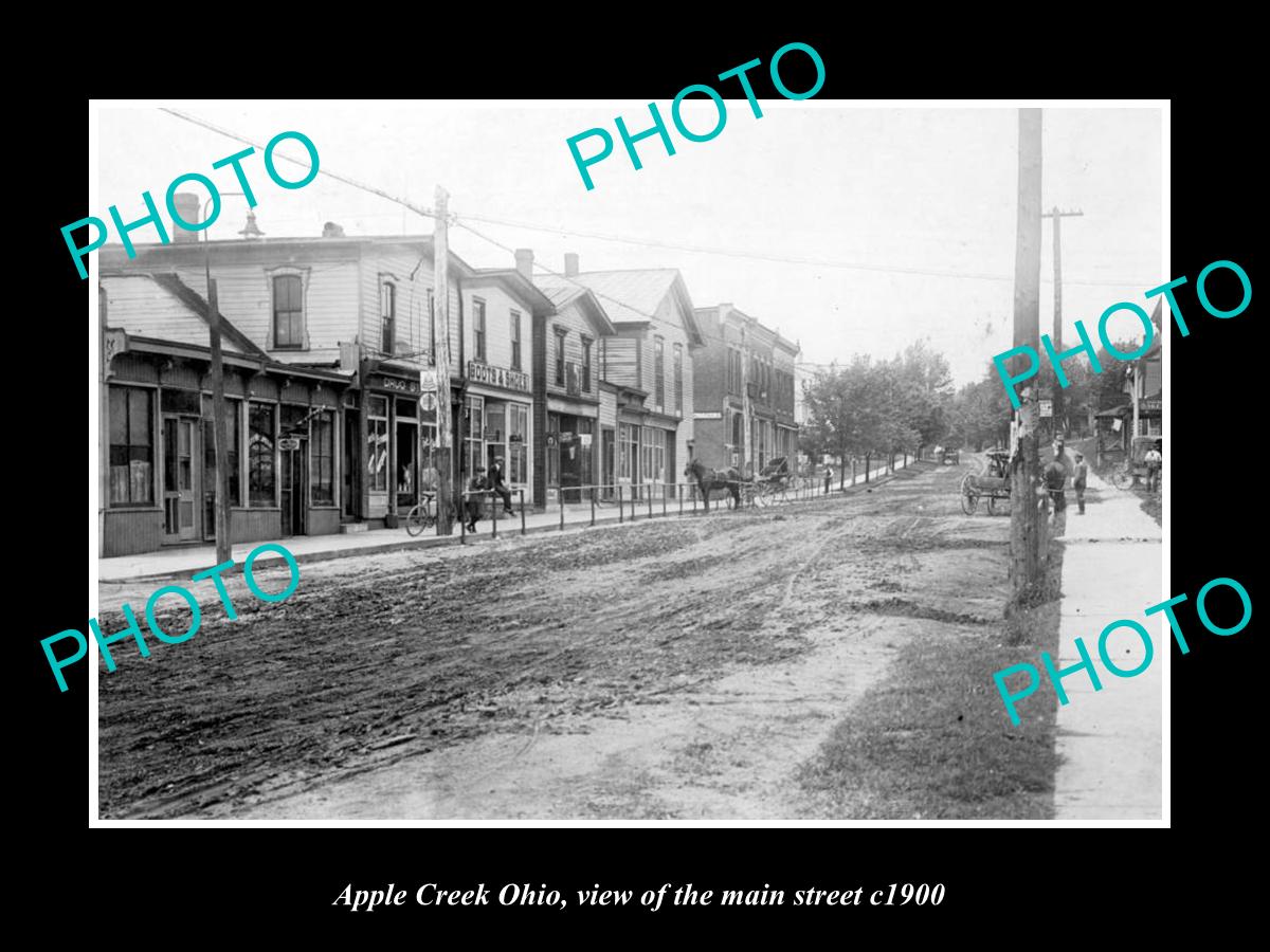 OLD LARGE HISTORIC PHOTO OF APPLE CREEK OHIO, VIEW OF THE MAIN STREET c1900