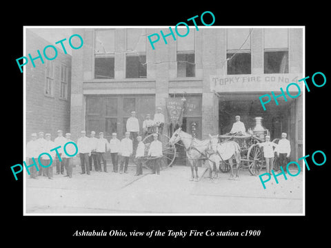 OLD LARGE HISTORIC PHOTO OF ASHTABULA OHIO, THE TOPKY FIRE Co STATION c1900