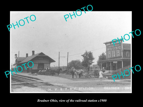 OLD LARGE HISTORIC PHOTO OF BRADNER OHIO, VIEW OF THE RAILROAD STATION c1900