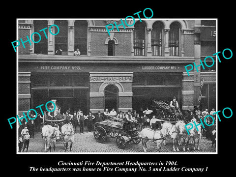 OLD LARGE HISTORIC PHOTO OF CINCINNATI OHIO, THE FIRE DEPARTMENT H/QUARTERS 1904