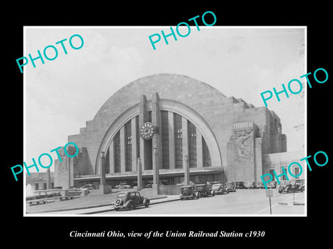 OLD LARGE HISTORIC PHOTO OF CINCINNATI OHIO, THE UNION RAILROAD STATION c1930