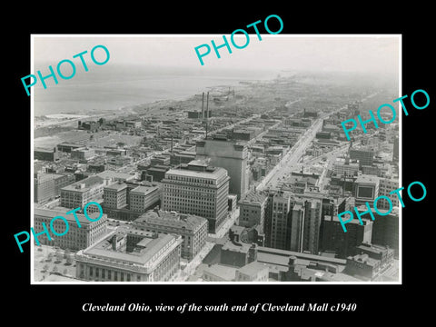 OLD LARGE HISTORIC PHOTO OF CLEVELAND OHIO, AERIAL VIEW OF CLEVELAND MALL c1940