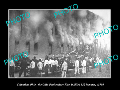 OLD LARGE HISTORIC PHOTO OF COLUMBUS OHIO, THE OHIO PENITENTIARY FIRE c1930