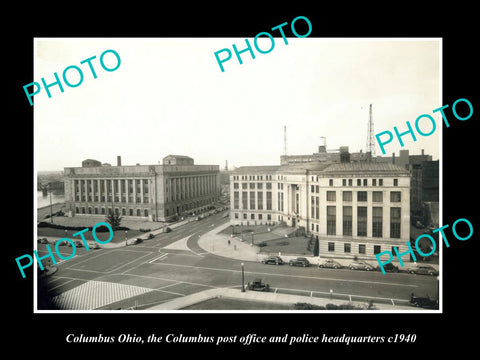 OLD LARGE HISTORIC PHOTO OF COLUMBUS OHIO, THE PO & POLICE HEADQUARTERS c1940