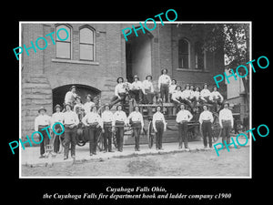 OLD LARGE HISTORIC PHOTO OF CUYAHOGA FALLS OHIO, FIRE DEPARTMENT STATION c1900