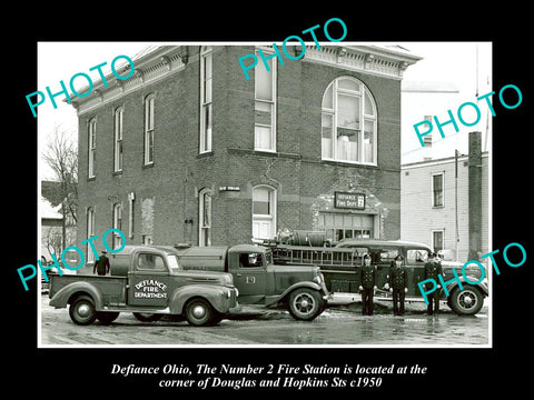 OLD LARGE HISTORIC PHOTO OF DEFIANCE OHIO, THE FIRE DEPARTMENT & STATION c1950