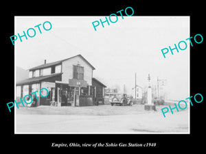 OLD LARGE HISTORIC PHOTO OF EMPIRE OHIO, VIEW OF THE SOHIO GAS STATION c1940