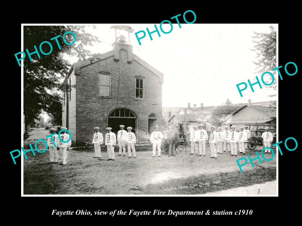 OLD LARGE HISTORIC PHOTO OF FAYETTE OHIO, THE FIRE DEPARTMENT STATION c1910