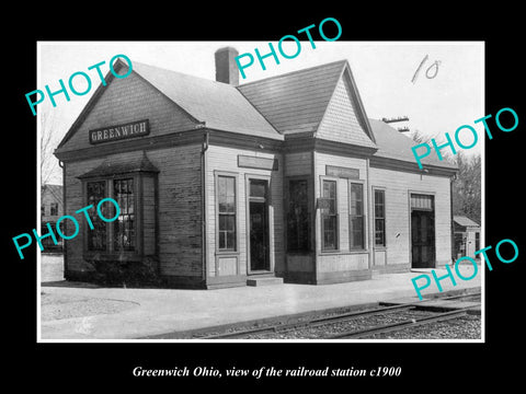 OLD LARGE HISTORIC PHOTO OF GREENWICH OHIO, VIEW OF THE RAILROAD STATION c1900