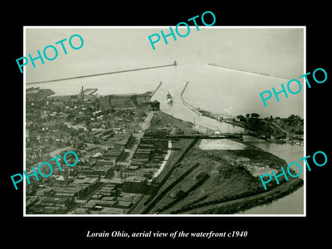 OLD LARGE HISTORIC PHOTO OF LORAIN OHIO, AERIAL VIEW OF THE WATERFRONT c1940