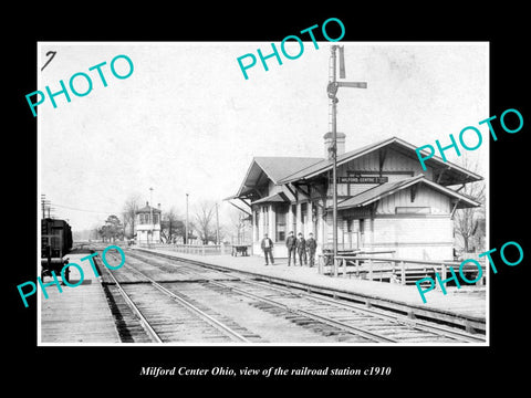 OLD LARGE HISTORIC PHOTO OF MILFORD CENTER OHIO, VIEW OF RAILROAD STATION c1900