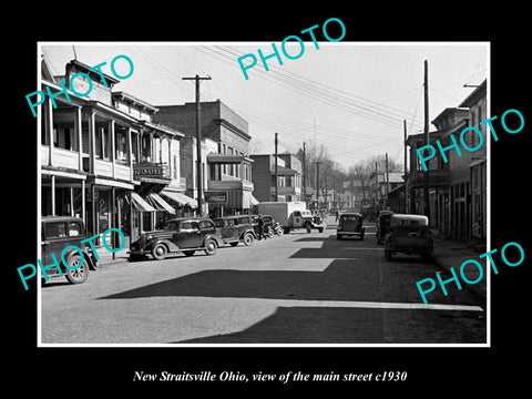 OLD LARGE HISTORIC PHOTO OF NEW STRAITSVILLE OHIO, VIEW OF THE MAIN STREET c1930