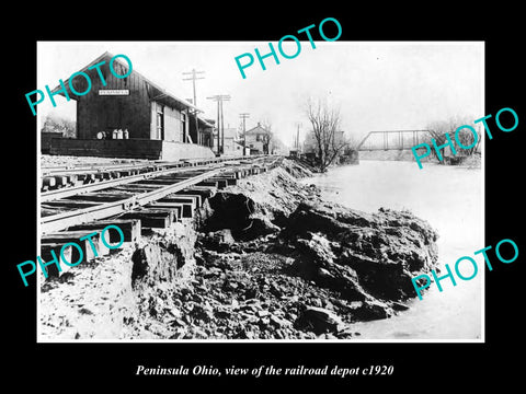 OLD LARGE HISTORIC PHOTO OF PENINSULA OHIO, THE RAILROAD DEPOT STATION c1920
