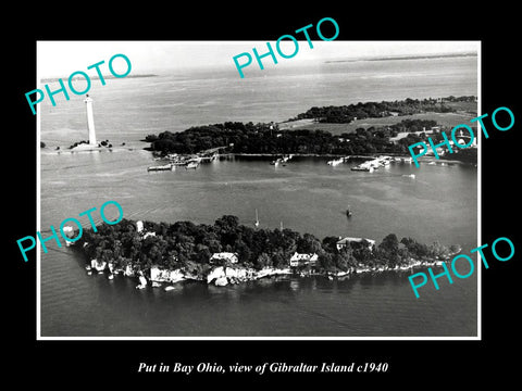 OLD LARGE HISTORIC PHOTO OF PUT IN BAY OHIO, VIEW OF GIBRALTER ISLAND c1940