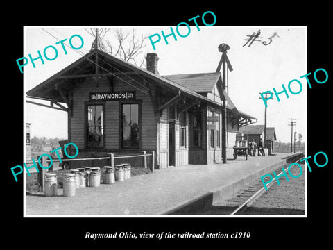 OLD LARGE HISTORIC PHOTO OF RAYMOND OHIO, VIEW OF THE RAILROAD STATION c1910